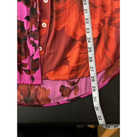 Anthropologie Shirt Womens Small Pink Red Floral Button Down Long Sleeve Blouse - Picture 7 of 7